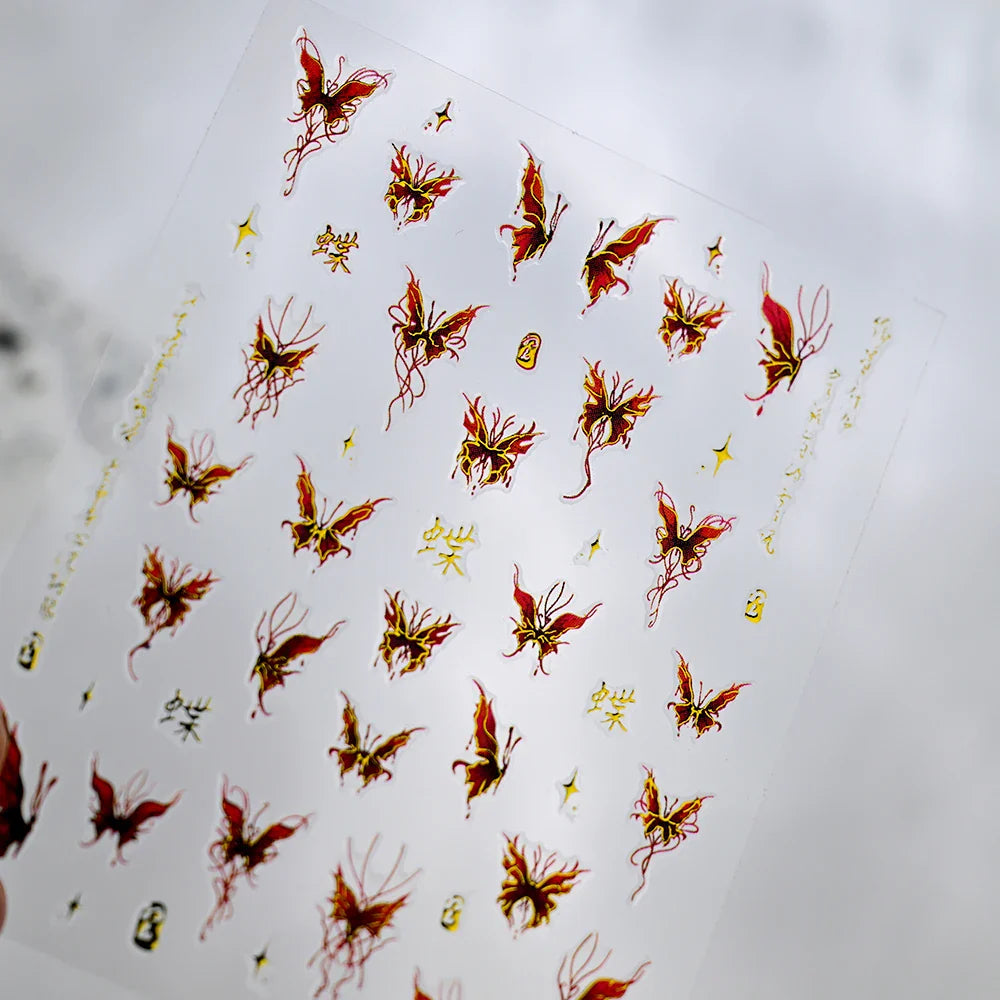 1pc Dark Red Butterfly Nail Art Stickers Retro Luxury Self Adhesive  Slider Holographic Glitter DIY 3D Nail Art Decal Decoration (ONLINE ORDER ONLY)