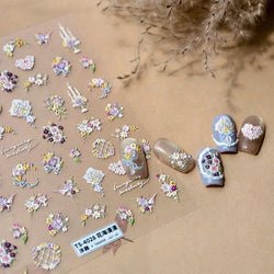 Romantic Flowers Bouquet Butterfly Rose Bowknot Candlestick Wreath Love Heart 5D Self Adhesive Nail Art Stickers Manicure Decals (Online Order Only)