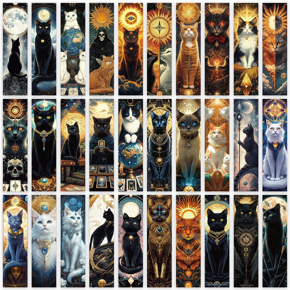 30pcs Retro Aesthetic Cartoon Mysterious Cats Tarot Card Bookmark DIY Student Reader Page Markers Library Office Page Markings (ONLINE ORDER ONLY)