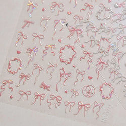 Colourful Tender Bowknot Embossment Shiny Tie Delicate Elegant 3D 5D Self Adhesive Nail Art Stickers Rhinestone Manicure Decals (ONLINE ORDER ONLY)