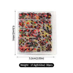 30Pcs/Set Red Golden 3D Nail Art Sticker Hot Stamping Hollow Decals Mixed Designs Adhesive Flower Nail Tips Letter Butterfly Set (Online Order Only)