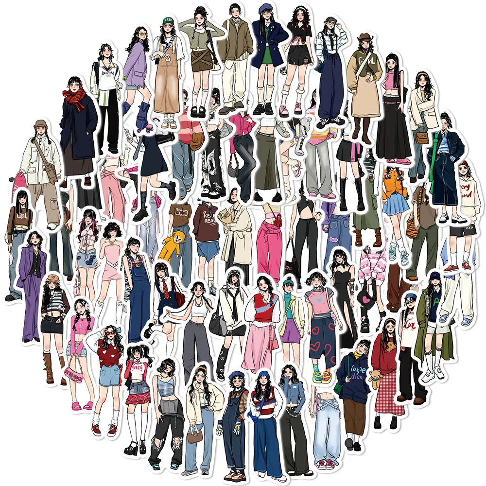 65pcs Fashion Mocha Girl Album Sticker Diy Computer Phone Scrapbooking Stickers Student Stationery Arts Crafts (ONLINE ORDER ONLY)