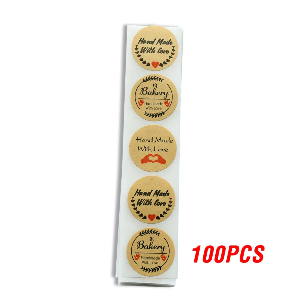 100-500pcs Handmade With Love Stickers 25mm Brown Wedding Stickers For Party Favors Decoration Envelope Seals Stationery (ONLINE ORDER ONLY)
