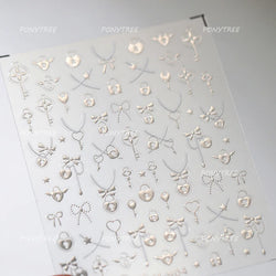 Black Silver Gold Dark Rococo Line Bowknot Wing Key Love Lock Star Tassel Pendant Heart Adhesive Nail Art Sticker Manicure Decal (ONLINE ORDER ONLY)