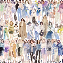 50PCS Kawaii Fashion Girl PET Sticky Sticker Aesthetic Korean Stationery DIY Decoration Scrapbooking School Supplies for Kids (ONLINE ORDER ONLY)
