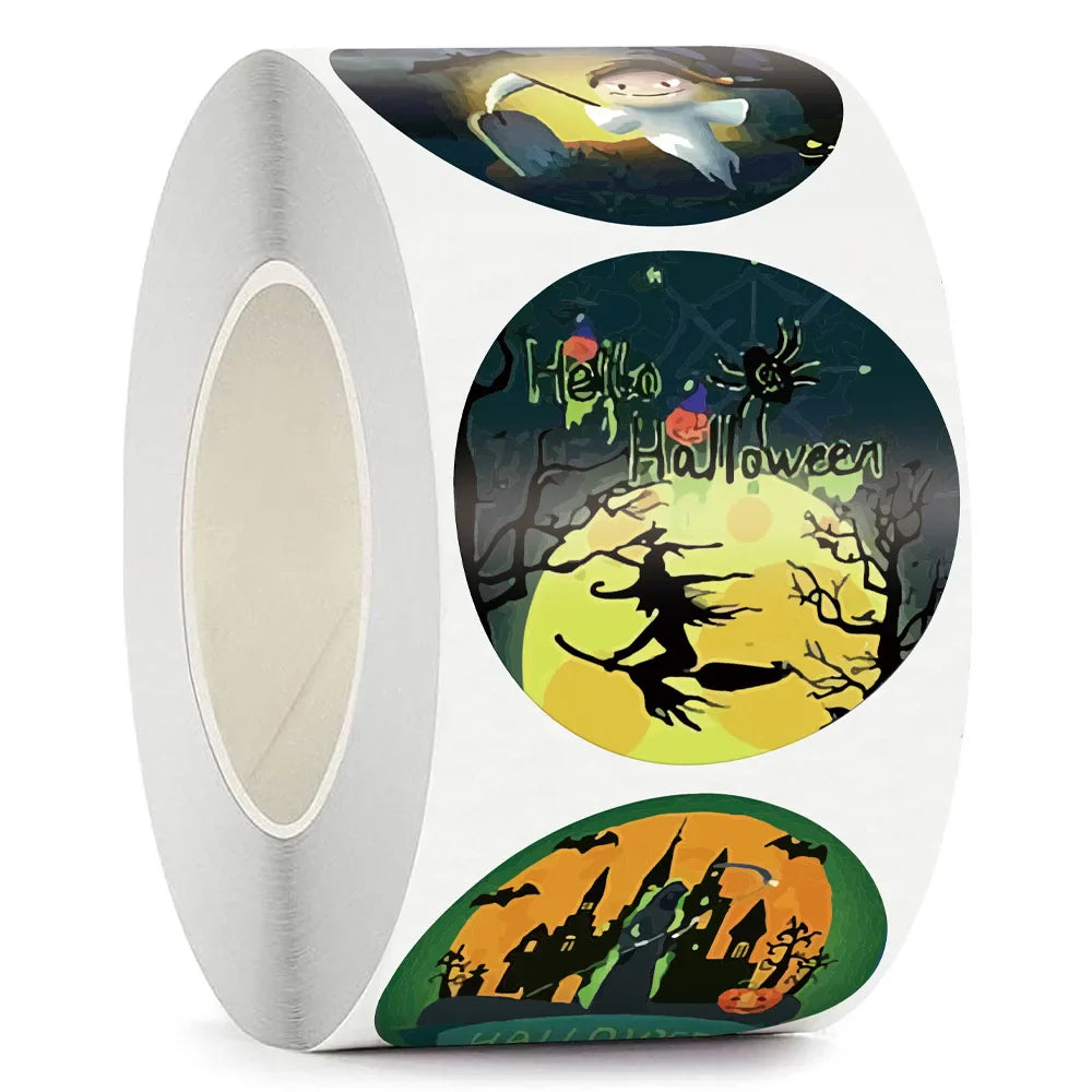 100-500pcs Halloween Pumpkin Witch Self Adhesive Paper Stickers Candy Bags Box Gift Packaging Sealing Sticker Labels (ONLINE ORDER ONLY)