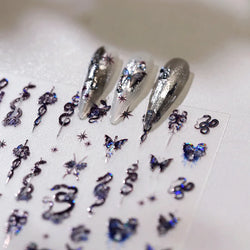 Dark Sword Coiled Snake Cross Butterfly Wing Starburst Starlight Gothic Reptile Animals Nail Art Sticker Festival Manicure Decal (ONLINE ORDER ONLY)
