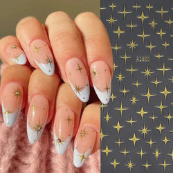 1 Sheet Star Nail Art Stickers 3d Self Adhesive Nail Decals Black White Golden Silver Color Star Design Nail Supplies Accessory (ONLINE ORDER ONLY)