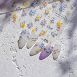Watercolor Style Rose Flower Colored Rosa Chinensis 3D 5D Flat Reliefs Charming Self Adhesive Nail Art Stickers Manicure Decals (ONLINE ORDER ONLY)