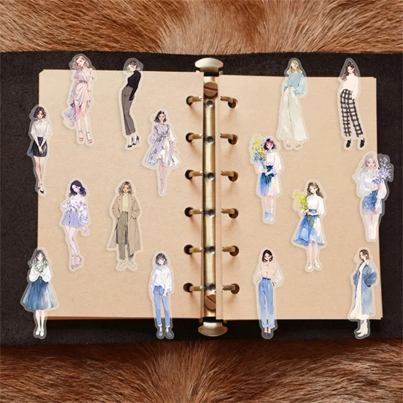 50PCS Kawaii Fashion Girl PET Sticky Sticker Aesthetic Korean Stationery DIY Decoration Scrapbooking School Supplies for Kids (ONLINE ORDER ONLY)