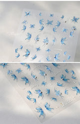 Chic Butterfly Flower Lily Lilium Narcissus Line Beautiful Blue Pearl Self Adhesive Nail Art Stickers Decorations Manicure Decal (Online Order Only)