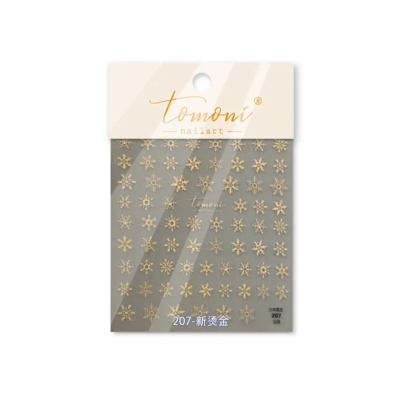 Hot Stamping Romantic White Gold Snowflakes Hexagon Winter 3D Self Adhesive Nail Art Stickers Shiny Rhinestone Manicure Decals (Online Order Only)