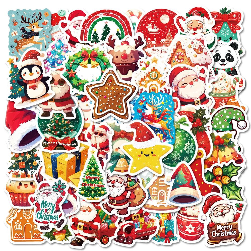 50pcs Christmas Cartoon Graffiti Stickers for Helmet, Wall, DIY Decoration Wholesale (Online Order Only)