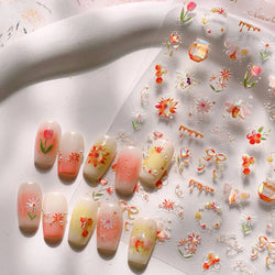 Vivid Honey Bee Ribbon Bowknot Pot Daisy Wreath Flower Shining Tulip Honeycomb Jar Self Adhesive Nail Art Sticker Manicure Decal (ONLINE ORDER ONLY)