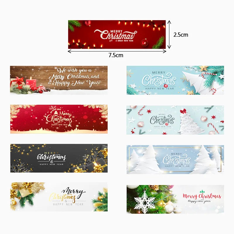 120pcs/roll Rectangle Merry Christmas Sticker Holiday Party Gift Decoration Sealed Envelope Stickers Happy New Year Baking Label (ONLINE ORDER ONLY)