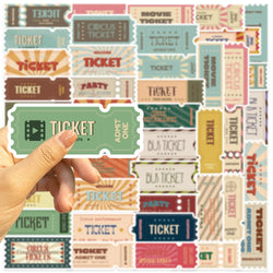 50pcs Vintage Ticket Stubs Stickers Seals for Water Bottles Laptops Skateboards Waterproof Durable Sticker for Teens and Adults (ONLINE ORDER ONLY)