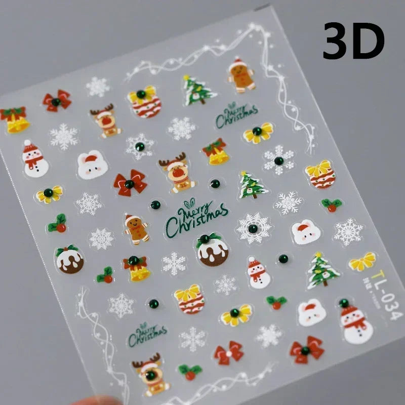 Bronzing Jelly Laser Snowflake Christmas Hot 5D Soft Embossed Relief Self Adhesive Nail Art Decoration Sticker 3D Manicure Decal (ONLINE ORDER ONLY)