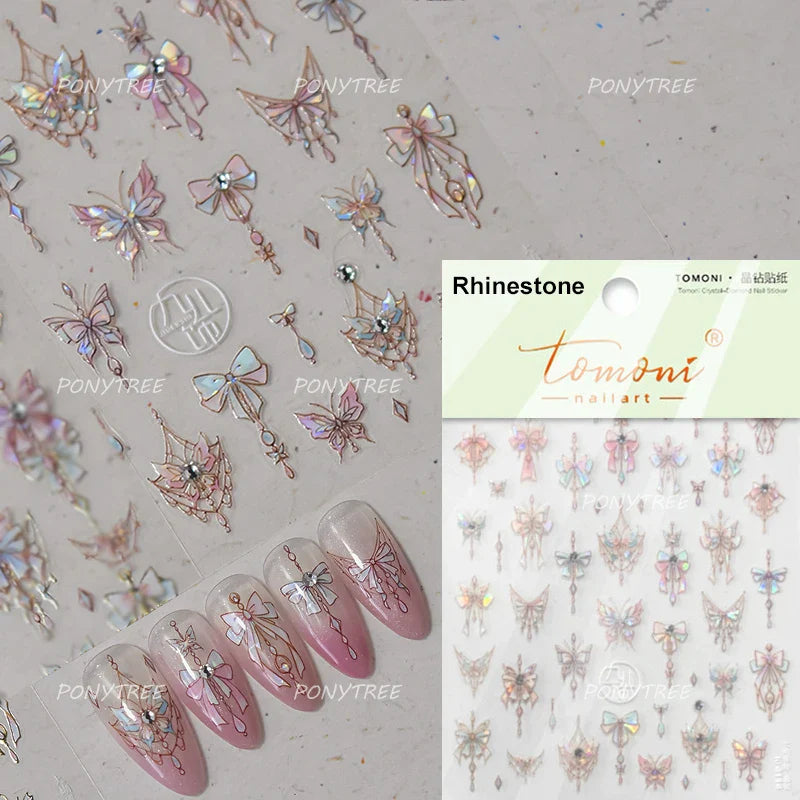 Charming Butterfly Candle Holder Candlestick Chic Rose Flower Romantic Self Adhesive Nail Art Stickers Rhinestone Manicure Decal (ONLINE ORDER ONLY)