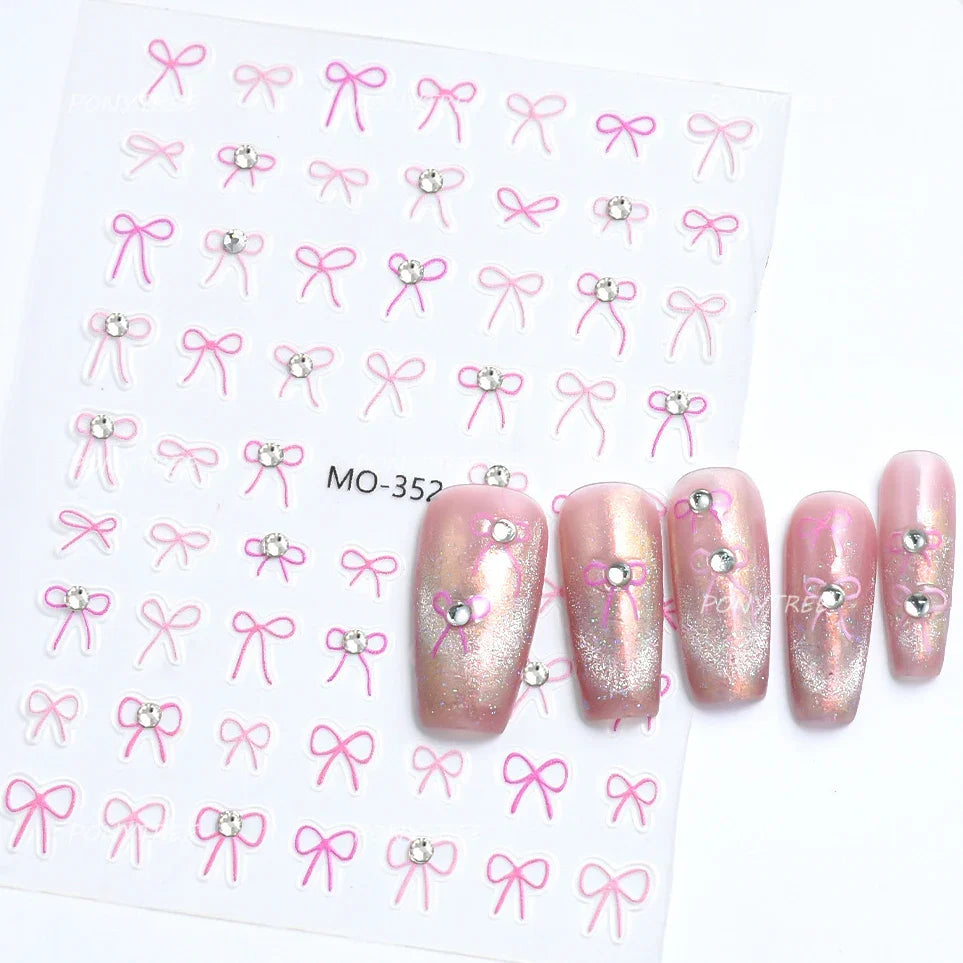 Gold Silver White Black Pink Blue Bowknot Ribbon Flat 3D Line Gird Strap Tie Elegant Charming Nail Art Stickers Manicure Decals (ONLINE ORDER ONLY)