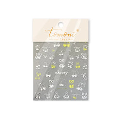 Colourful Cherry Abundant Fruits Bowknot Shiny White Line Outline Self Adhesive Nail Art Stickers Chic Rhinestone Manicure Decal (ONLINE ORDER ONLY)