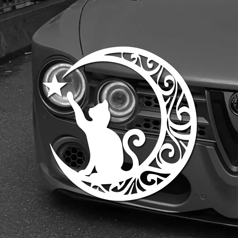 Cute Cat Stargazing Stickers，White and Black，For Cars, Trucks, Walls, Motorcycles (ONLINE ORDER ONLY)