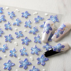 Charming Dreamy Shiny Jelly Blue Gradient Lily Flowers Rose Petal White Dot Chinese Colorful Nail Art Stickers Manicure Decals (ONLINE ORDER ONLY)