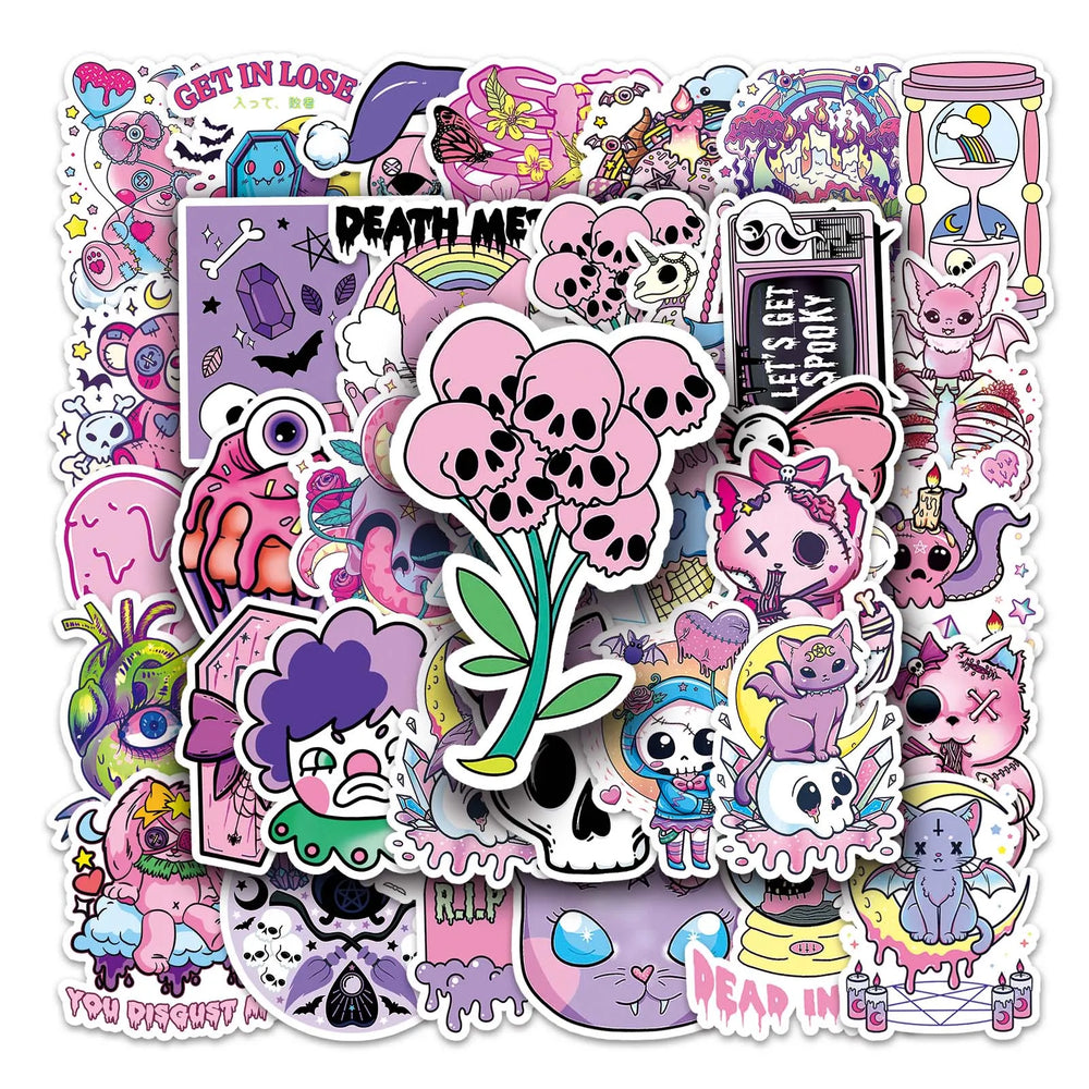 50Pcs Cute Pink Cartoon Waterproof Vinyl Stickers for Skateboard Snowboard (Online Order Only)