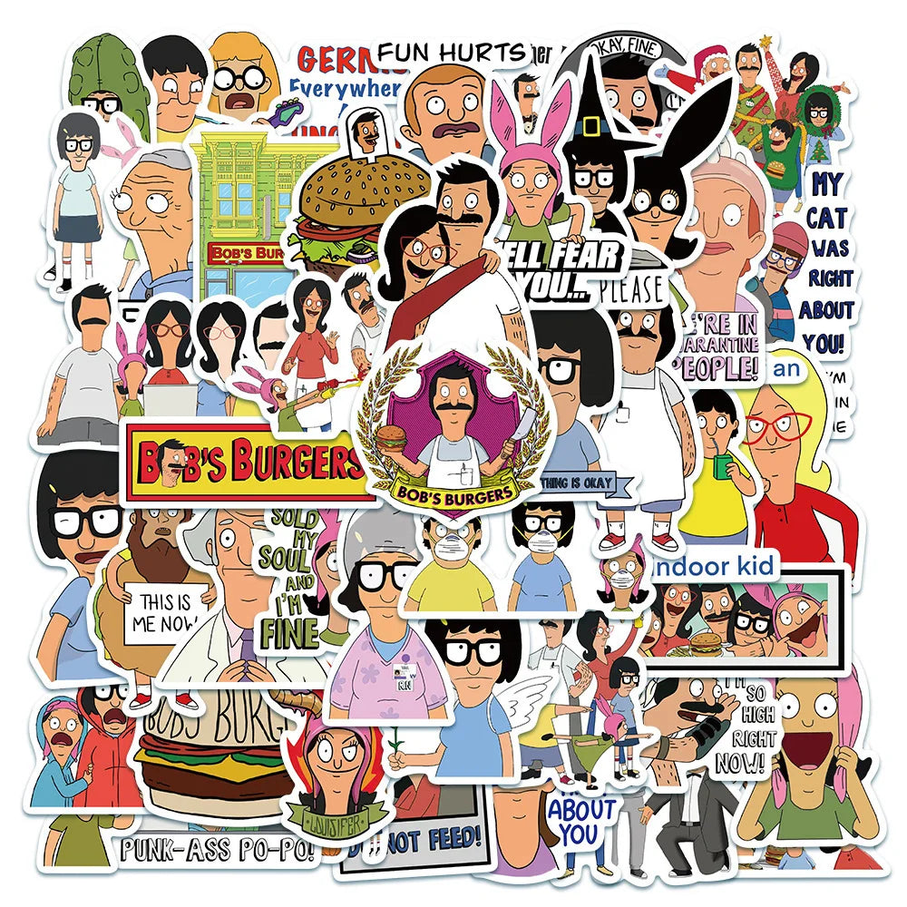 50pcs Bob's Burgers Stickers for Laptop, Phone, Car, Scooter, Suitcase, Water Bottle, Refrigerator (ONLINE ORDER ONLY)