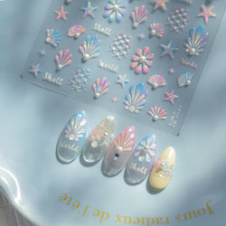 Marine Shell Starfish Ocean Elements Pearl Star Fishing Net Colourful Underwater Organisms 5D Nail Art Stickers Manicure Decals (Online Order Only)
