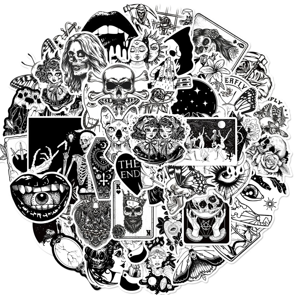 50pcs Gothic Skull Stickers for Teens, Cool Punk Horror Stickers for Laptop and Luggage (Online Order Only)