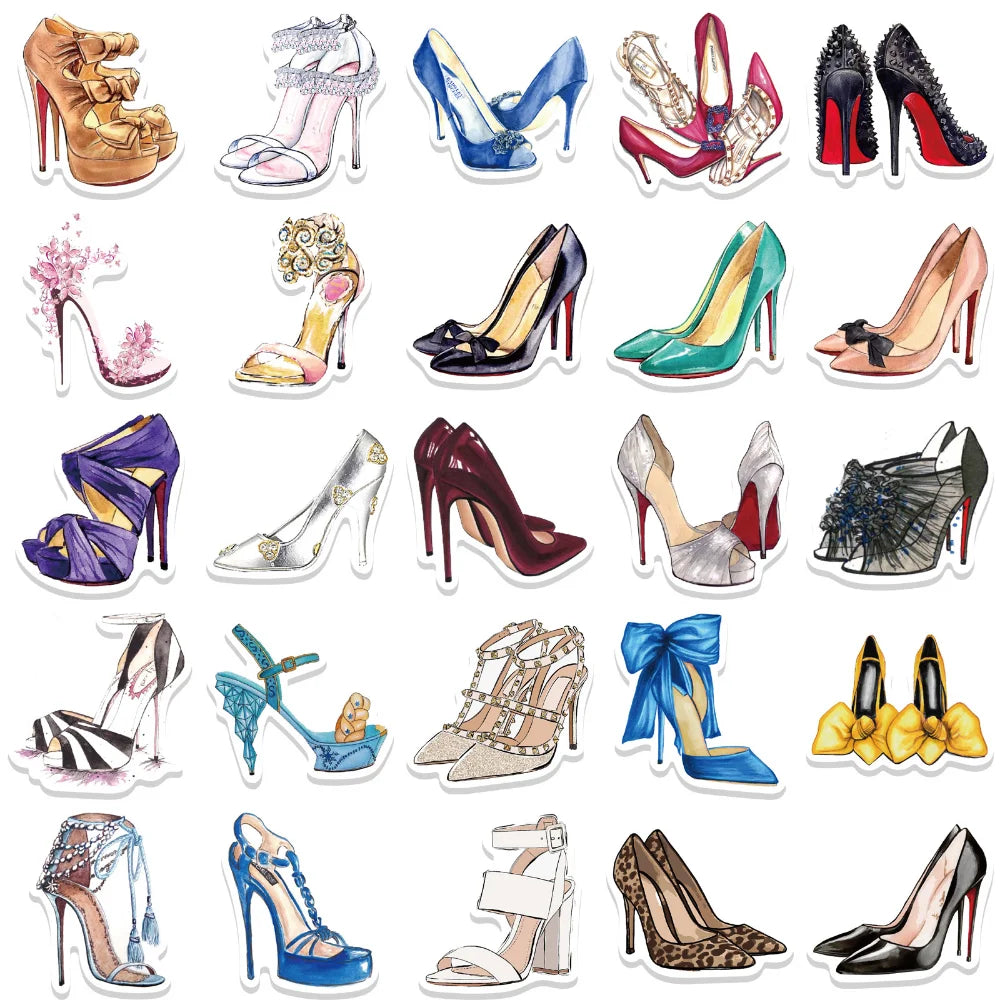 10/50Pcs Fashion Princess High Heels Graffiti Stickers Cartoon Decals Laptop Phone Diary Notebook Decoration Sticker for Girl (ONLINE ORDER ONLY)