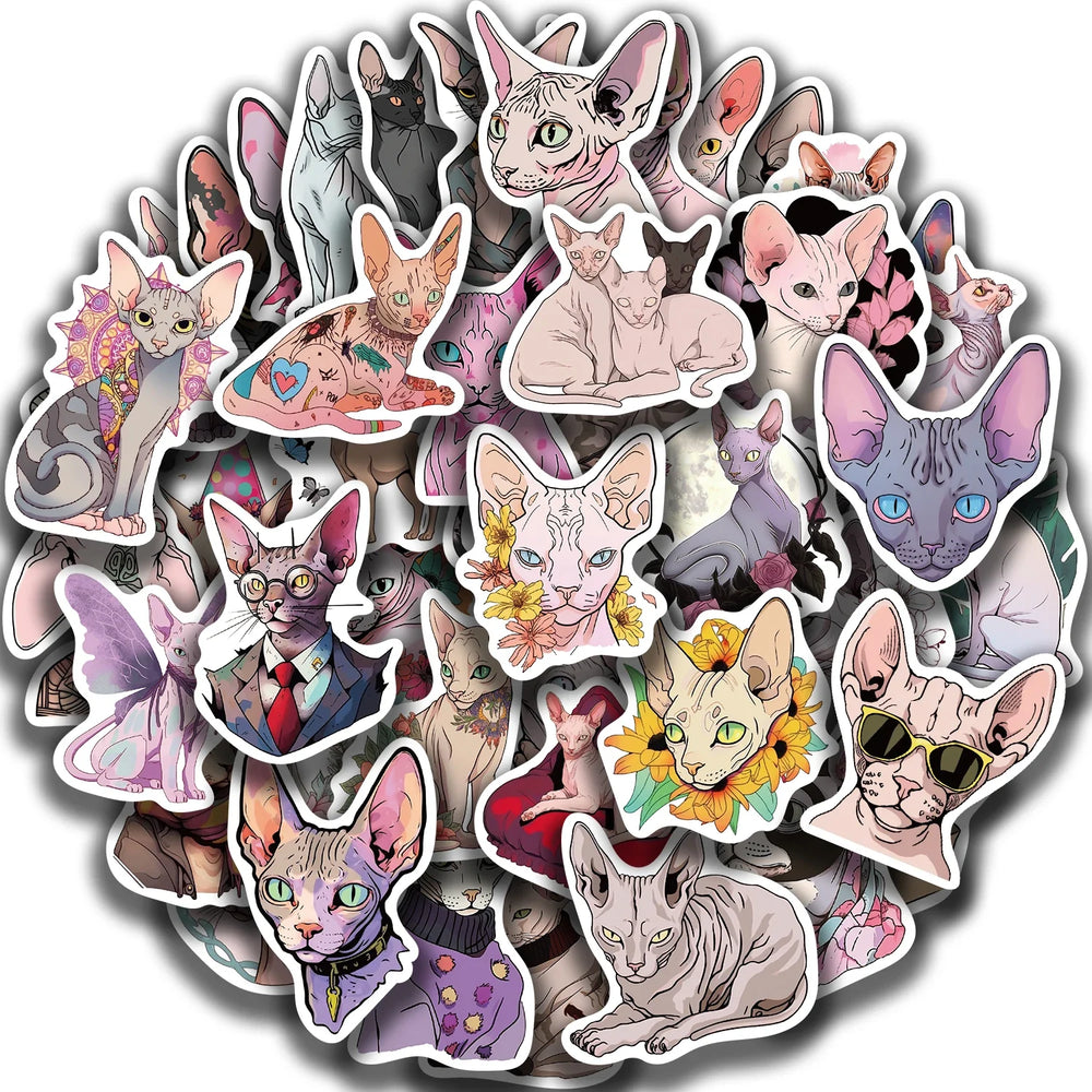 50PCS Sphinx Pink Hairless Cat Kitty Cute Vinyl Waterproof Stickers Cartoon Diary Suitcase Scrapbook Laptop Bike Sticker Decals (ONLINE ORDER ONLY)