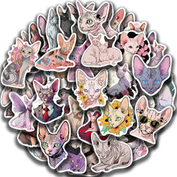50PCS Sphinx Pink Hairless Cat Kitty Cute Vinyl Waterproof Stickers Cartoon Diary Suitcase Scrapbook Laptop Bike Sticker Decals (ONLINE ORDER ONLY)