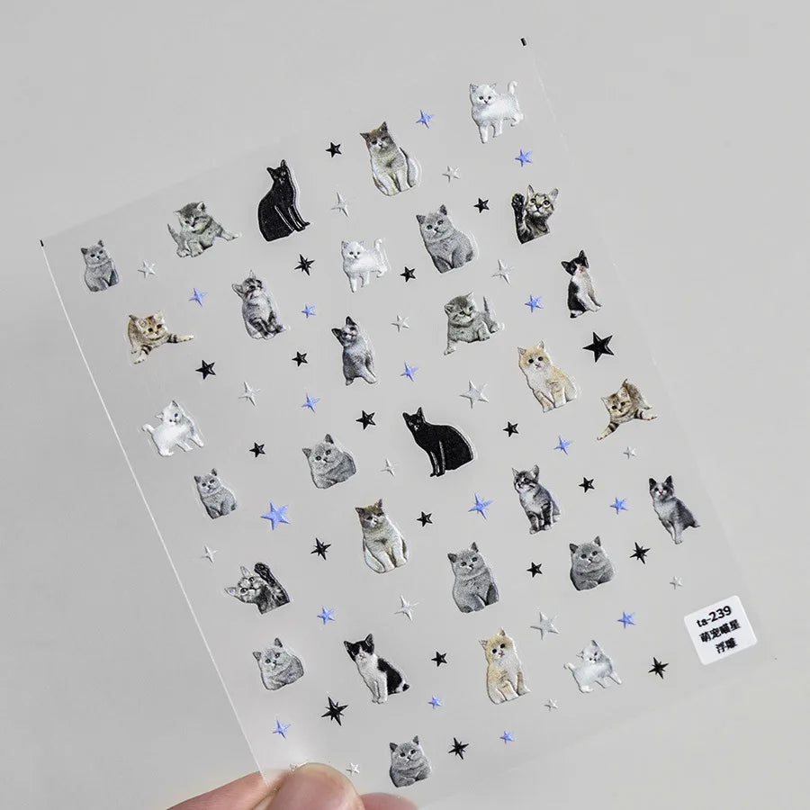 Lovely Dog Cat Animal Bunny 3D Soft Embossed Relief Self Adhesive Nail Art Stickers Cute Pretty Puppy Kitty Star Manicure Decals (ONLINE ORDER ONLY)