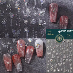 Charming White Shiny Pearl Rhinestone Wings Feathers Crown Moon Stars 3D Self Adhesive Nail Art Sticker Manicure Decal Wholesale (ONLINE ORDER ONLY)