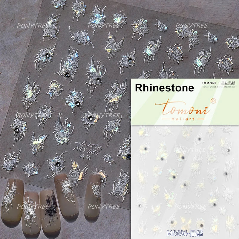 Delicate Dreamy Petal Star Tulip Flower Purple Bowknot Butterfly Illusion Chic Relief Adhesive Nail Art Stickers Manicure Decals (Online Order Only)