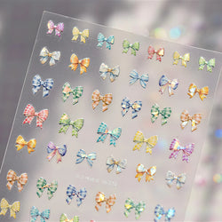 Colourful Grid Bowknot Charming Silk Ribbon Tie Chic 5D Self Adhesive Nail Art Sticker Sparkle Crystal Rhinestone Manicure Decal (ONLINE ORDER ONLY)