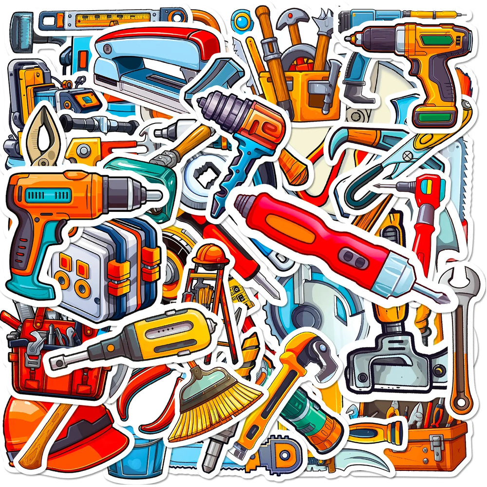 Cartoon Tool Stickers 10/25/50pcs for DIY Scrapbook, Water Bottle, Phone, Laptop, Guitar Decal (Online Order Only)