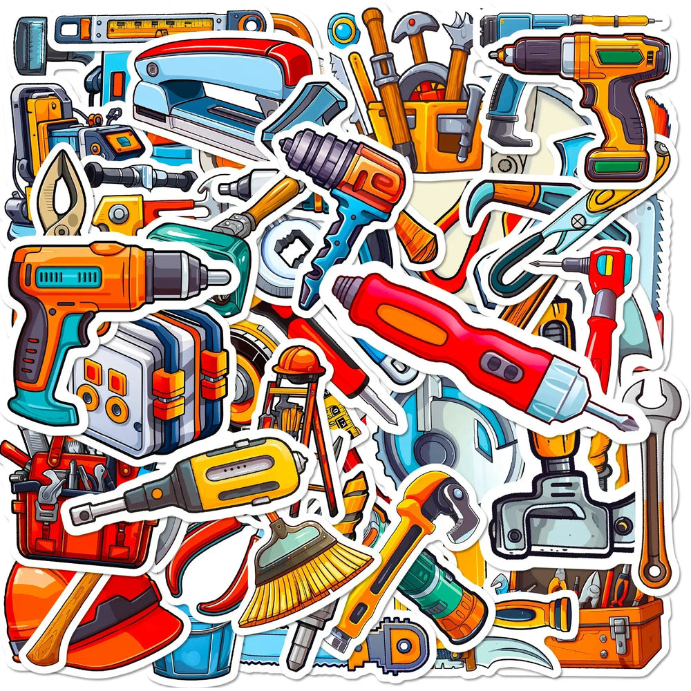 Cartoon Tool Stickers 10/25/50pcs for DIY Scrapbook, Water Bottle, Phone, Laptop, Guitar Decal (Online Order Only)