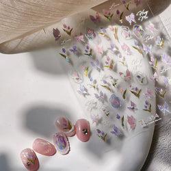 Tulips Flower Letter Bowknot Butterfly Irregular Lines Pearl Tender 5D Adhesive Nail Art Stickers Manicure Decals Stick on Nail (ONLINE ORDER ONLY)