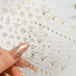 4pcs/Set Elf/Fairy Jelly Gold Nail Art Sticker Sun/Moon/Star Geometric Embossed Reliefs Self Adhesive Nail Decal Manicure Design (Online Order Only)