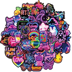 Kawaii Cartoon Neon Light Stickers for Laptop, Phone, Fridge, Scrapbook - 10/30/50pcs (ONLINE ORDER ONLY)