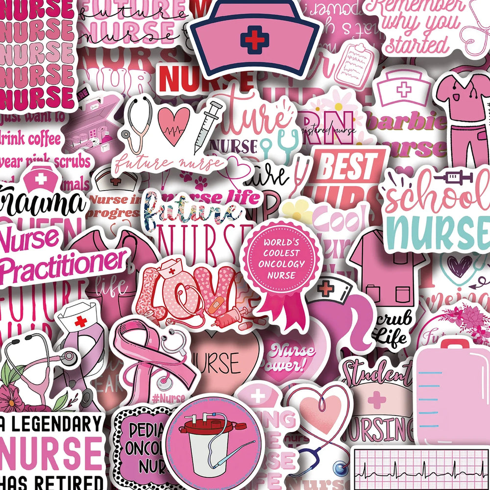 50PCS Pink Nurse Stickers for Phone, Car, Laptop, Luggage, Study - Nurse Decals (ONLINE ORDER ONLY)