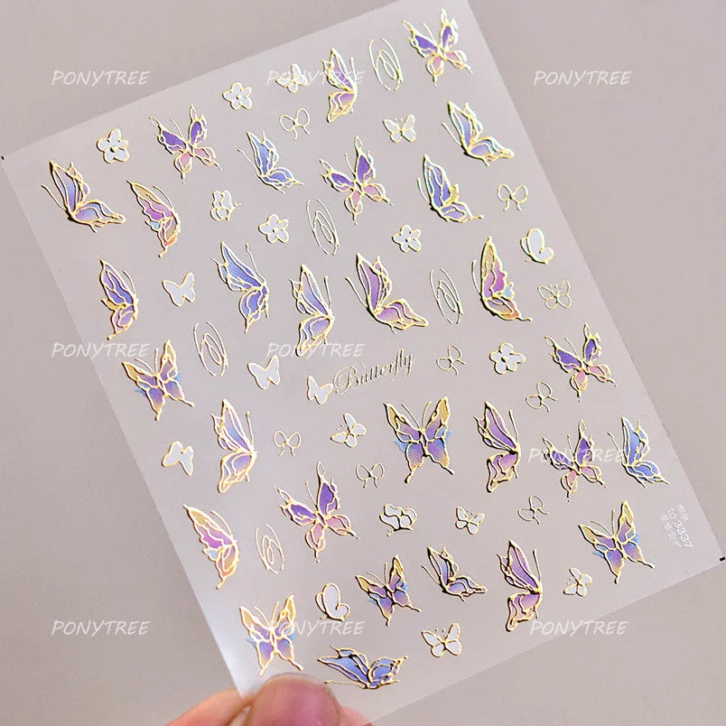 Steam Punk Butterfly Gear Green Star Gold Stamping Self Adhesive Nail Art Decoration Stickers Illusion Polarized Manicure Decals (ONLINE ORDER ONLY)