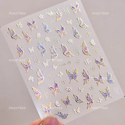 Steam Punk Butterfly Gear Green Star Gold Stamping Self Adhesive Nail Art Decoration Stickers Illusion Polarized Manicure Decals (ONLINE ORDER ONLY)