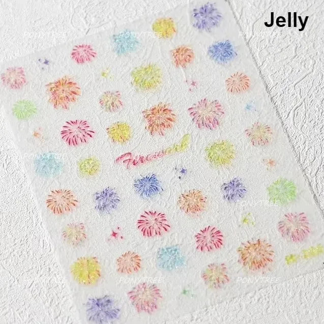Colorful Fireworks Burst Hot Stamping Process Laser Pink Bright Romantic Self Adhesive Nail Art Stickers Chic Manicure Decals (ONLINE ORDER ONLY)