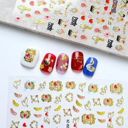 12Pcs 3D Golden Red Glitter Heart Love Nail Sticker Valentine Self Adhesive Cartoon Decal Geometry Lines Stripe Slider Manicure* (ONLINE ORDER ONLY)