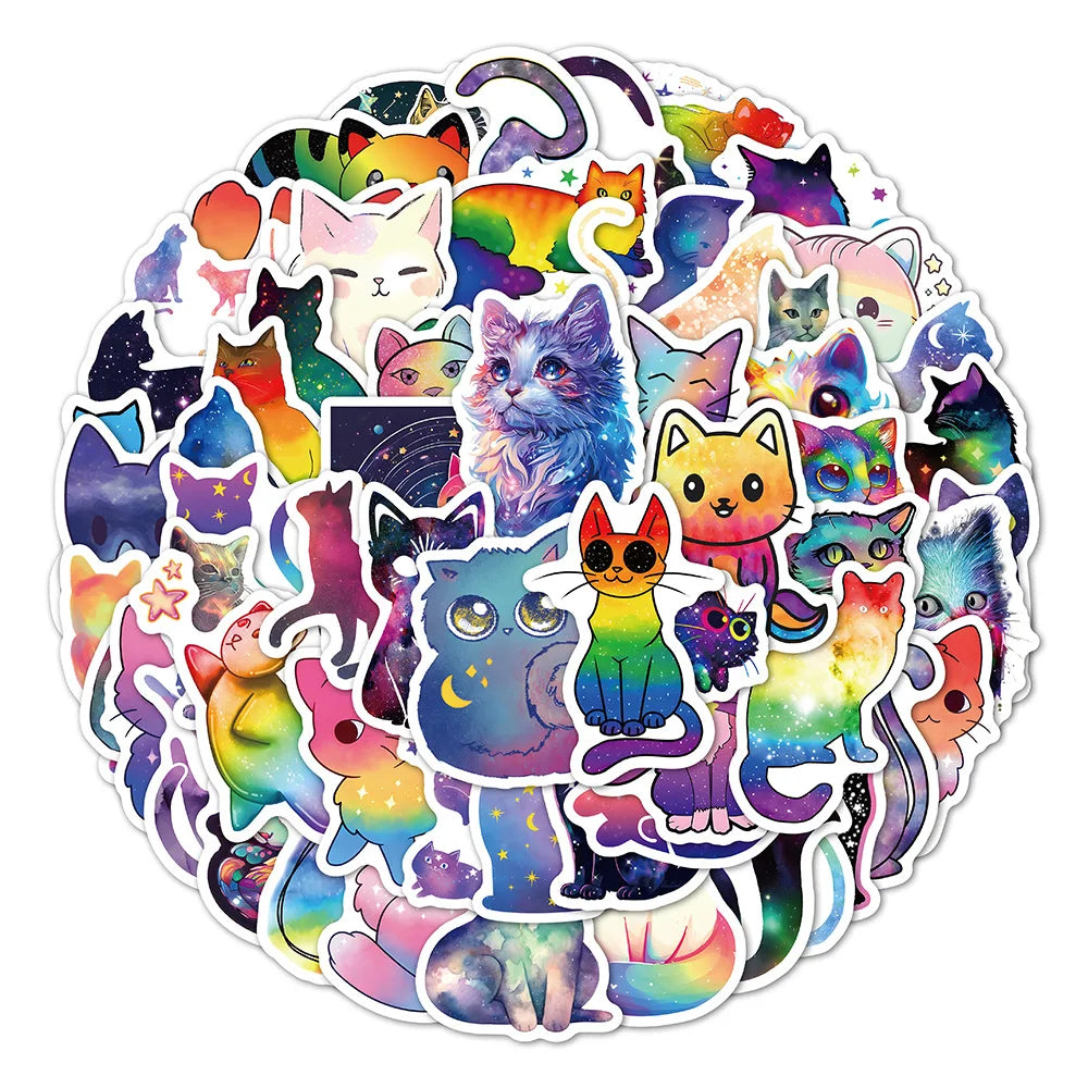 10/50pcs Cute Cartoon Starry Sky Cat Graffiti Stickers Aesthetic Kawaii Animal Vinyl Sticker for Kid Toy DIY Luggage Suitcase (ONLINE ORDER ONLY)