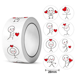 500pcs 20mm Cartoon Reward Sticker Roll Love Labels Valentine's Day Sticker for Wedding Gift Decor Envelope Sealing Scrapbooking (Online Order Only)