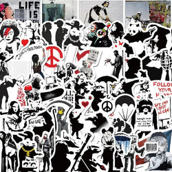65pcs Banksy Street Art Stickers for Luggage, Water Bottles, Phones, Laptops, Scooters, Refrigerators (Online Order Only)